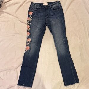 DRIFTWOOD Dark Blue Skinny Jeans with Floral Embroidery